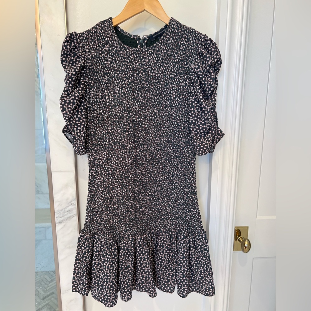 French Connection stretchy smocked puff sleeve short dress